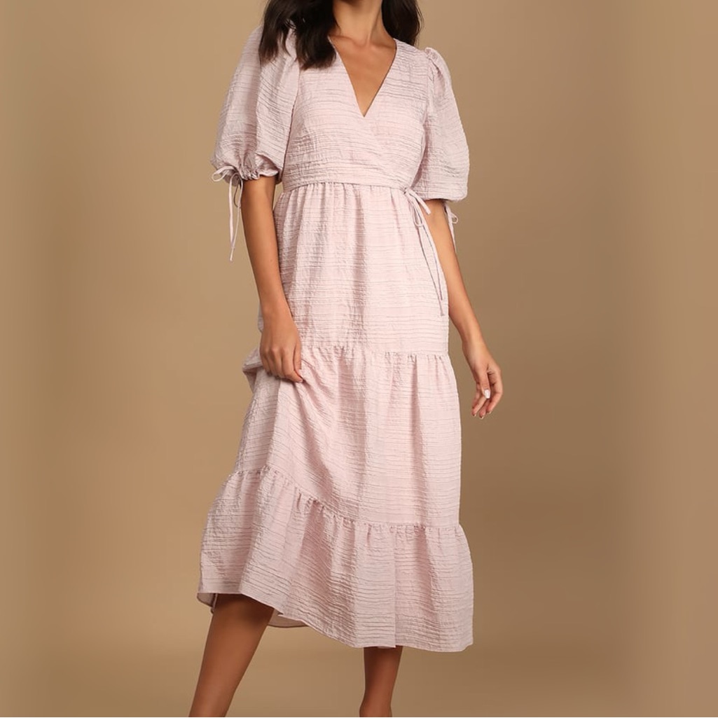 Lulus Blush Puff Sleeve Midi Dress Size Xs